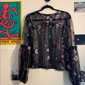 sheer floral embroidered blouse